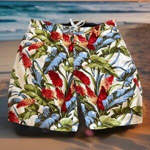 Nautica Men’s Swim Trunks Bathing Suit Size XL Tropical Hibiscus Tiki Vacation